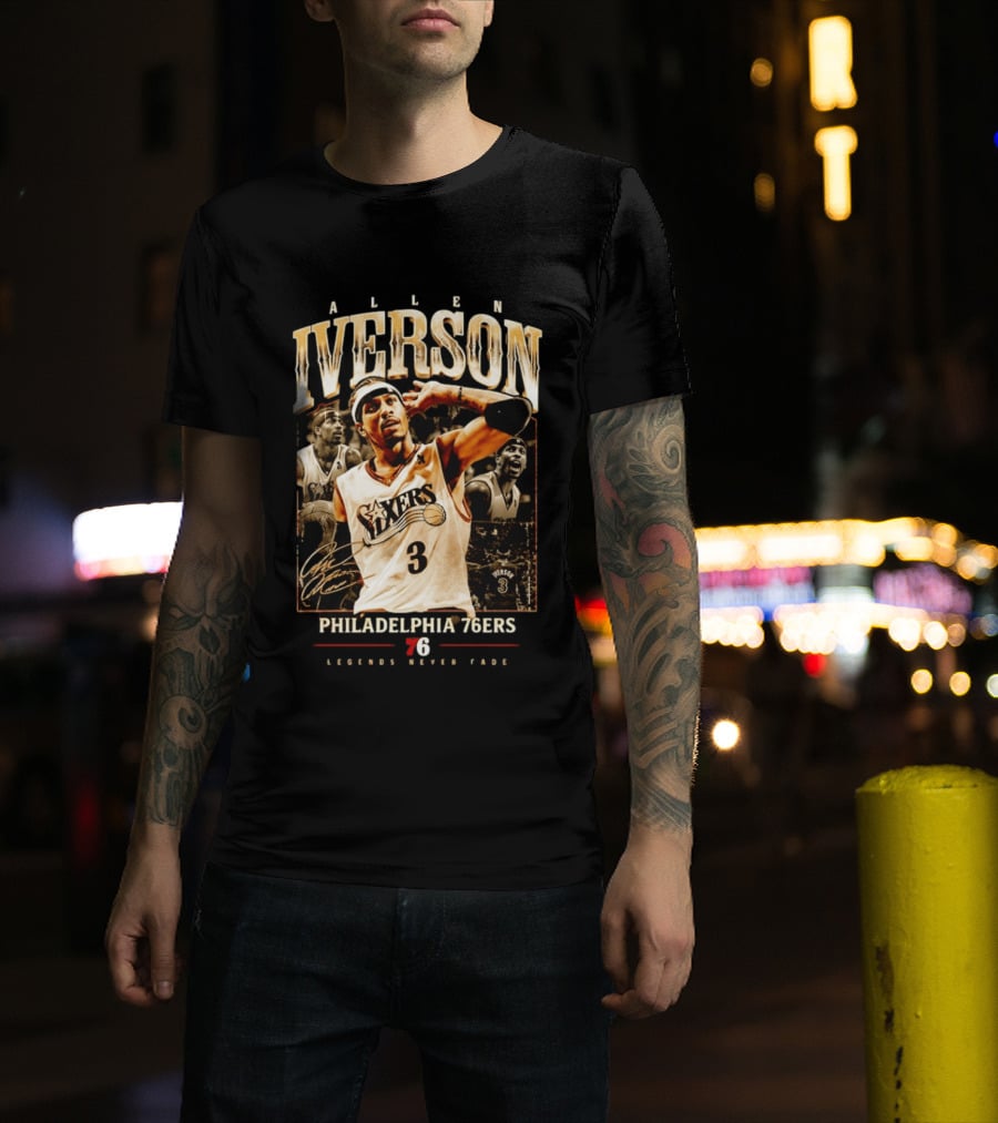 Allen Iverson Philadelphia 76ers Legends Never Fade Basketball Icon Number 3 T-Shirt