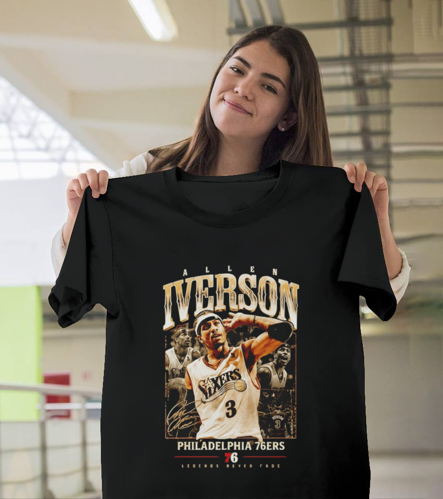 Allen Iverson Philadelphia 76ers Legends Never Fade Basketball Icon Number 3 T-Shirt