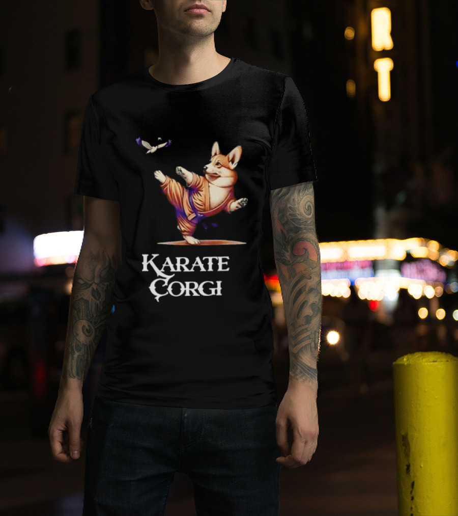 Karate Corgi Flying Crane Martial Arts Animal T-Shirt