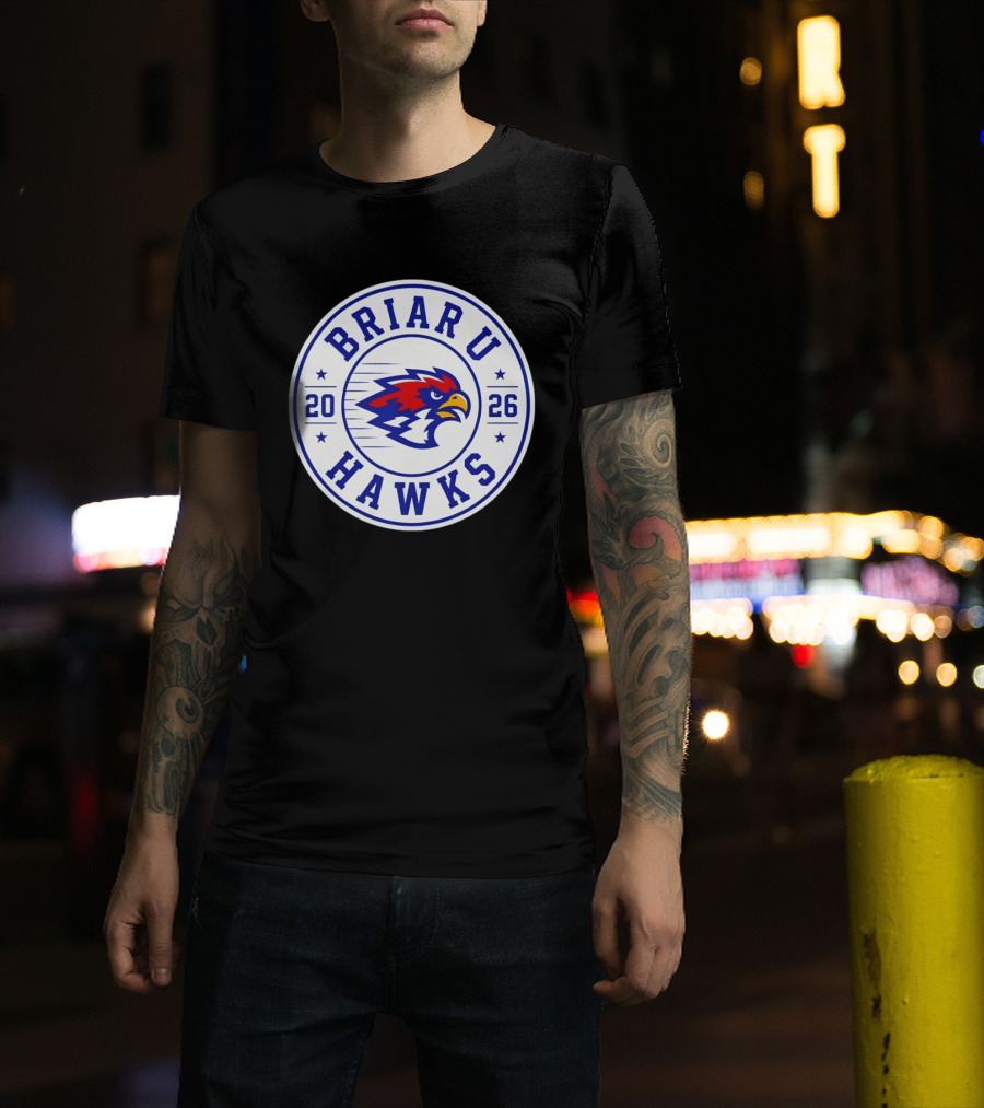 Briar U Hawks 2026 Circle Emblem Red Blue Hawk T-Shirt