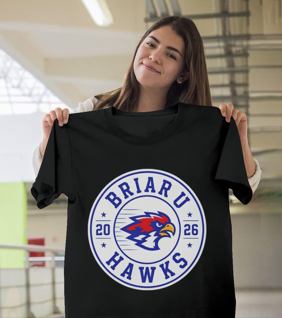 Briar U Hawks 2026 Circle Emblem Red Blue Hawk T-Shirt