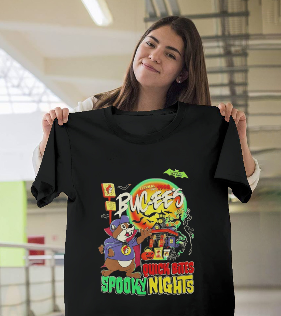Buc Ee's Eternal Since 1982 Quick Bites Spooky Nights Halloween Glow In The Dark T-Shirt