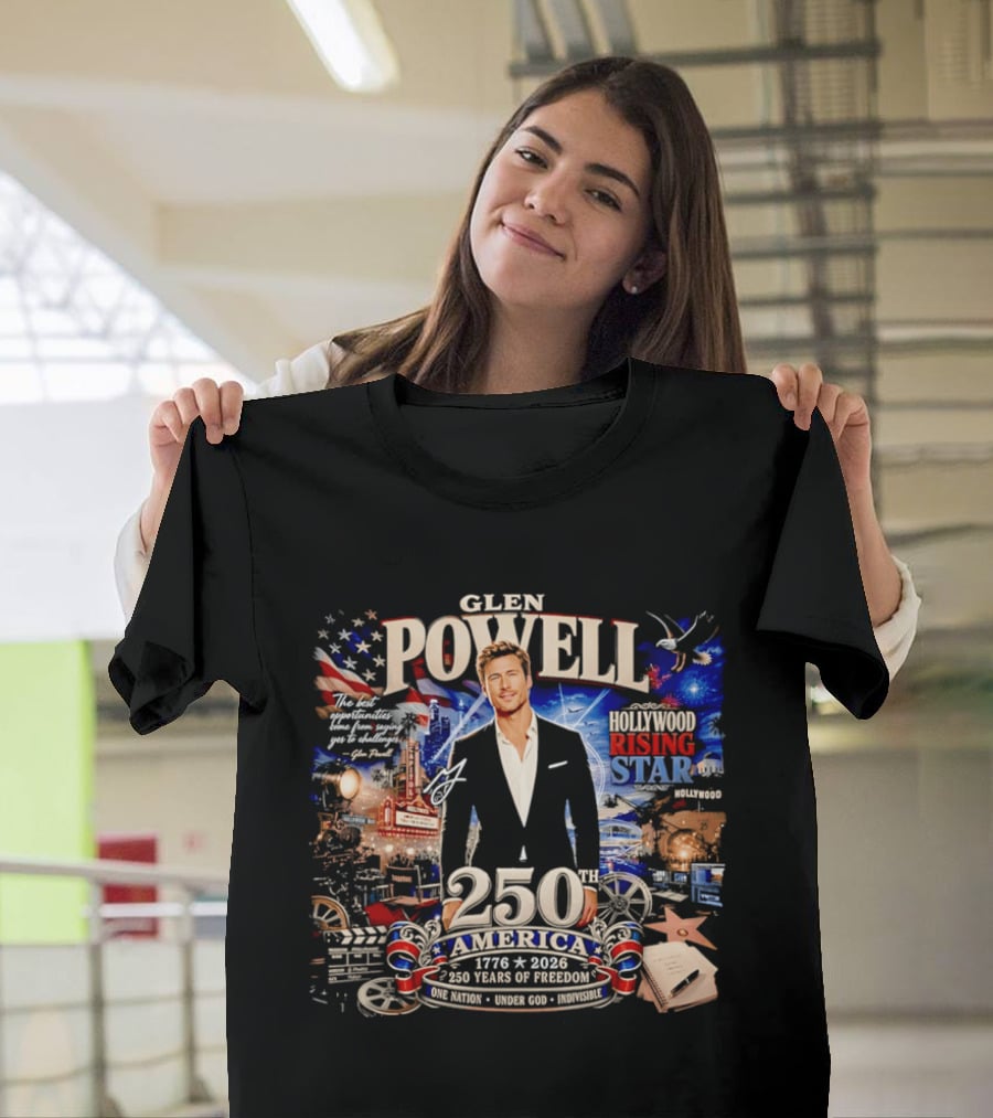 Glen Powell Hollywood Rising Star 250th America 1776 2026 Years Of Freedom T-Shirt