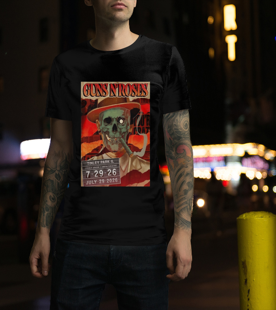 Guns N Roses 07.29.2026 Tinley Park Skull Concert Credit Union Amphitheatre T-Shirt