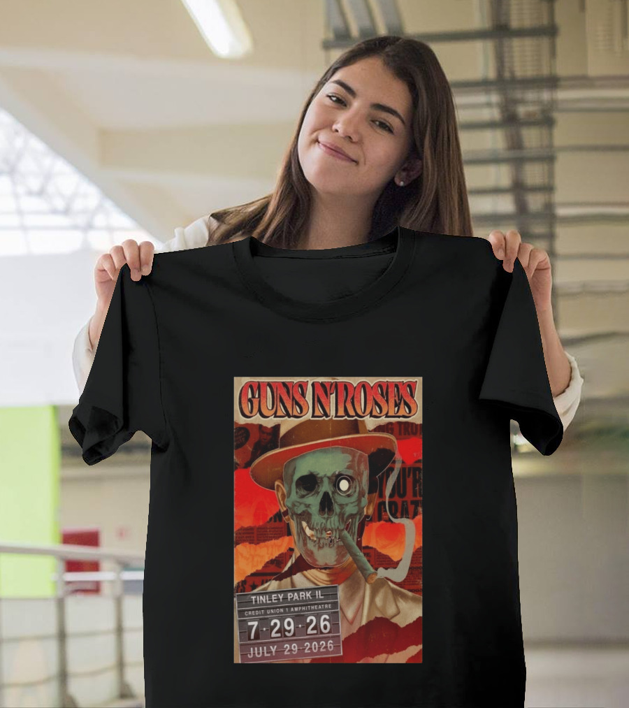 Guns N Roses 07.29.2026 Tinley Park Skull Concert Credit Union Amphitheatre T-Shirt