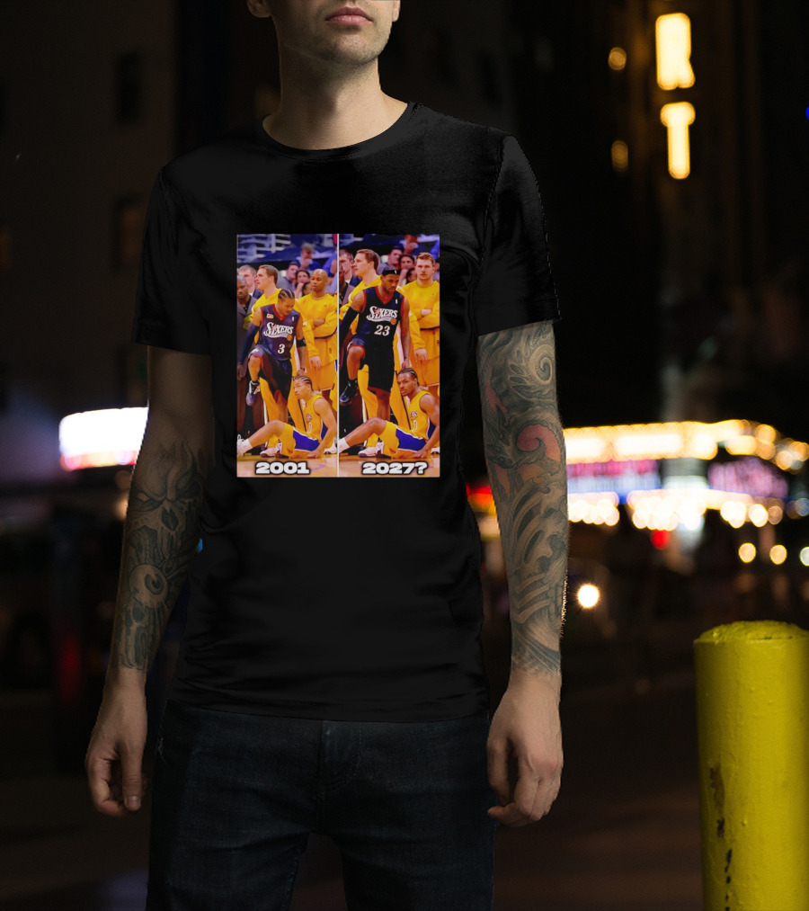 2001 2027 Iverson LeBron Sixers Lakers Step Over Comparison T-Shirt