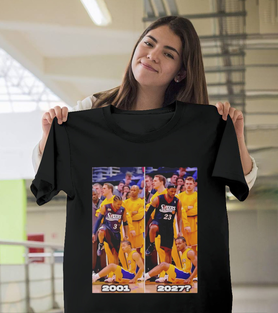 2001 2027 Iverson LeBron Sixers Lakers Step Over Comparison T-Shirt