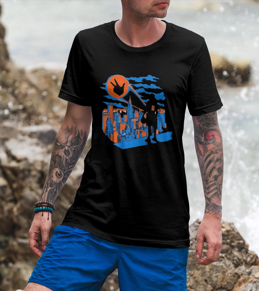 New York Knicks Jalen Brunson NYC Skyline Hero Hand T-Shirt