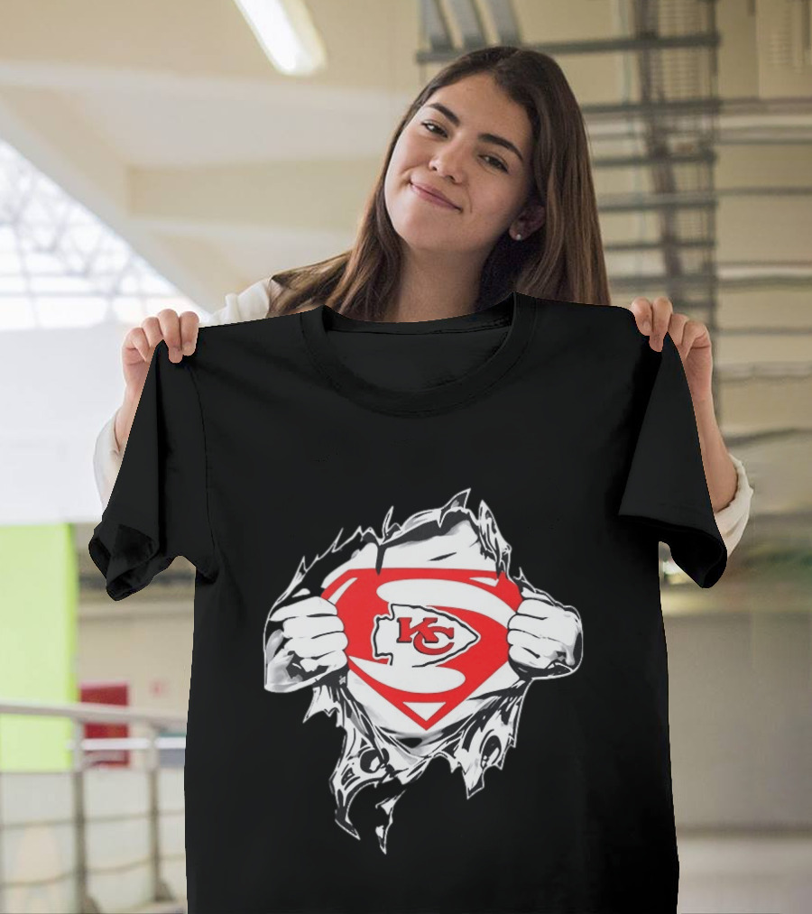 Kansas City Chiefs Superman Rip KC Logo Fan Pride T-Shirt