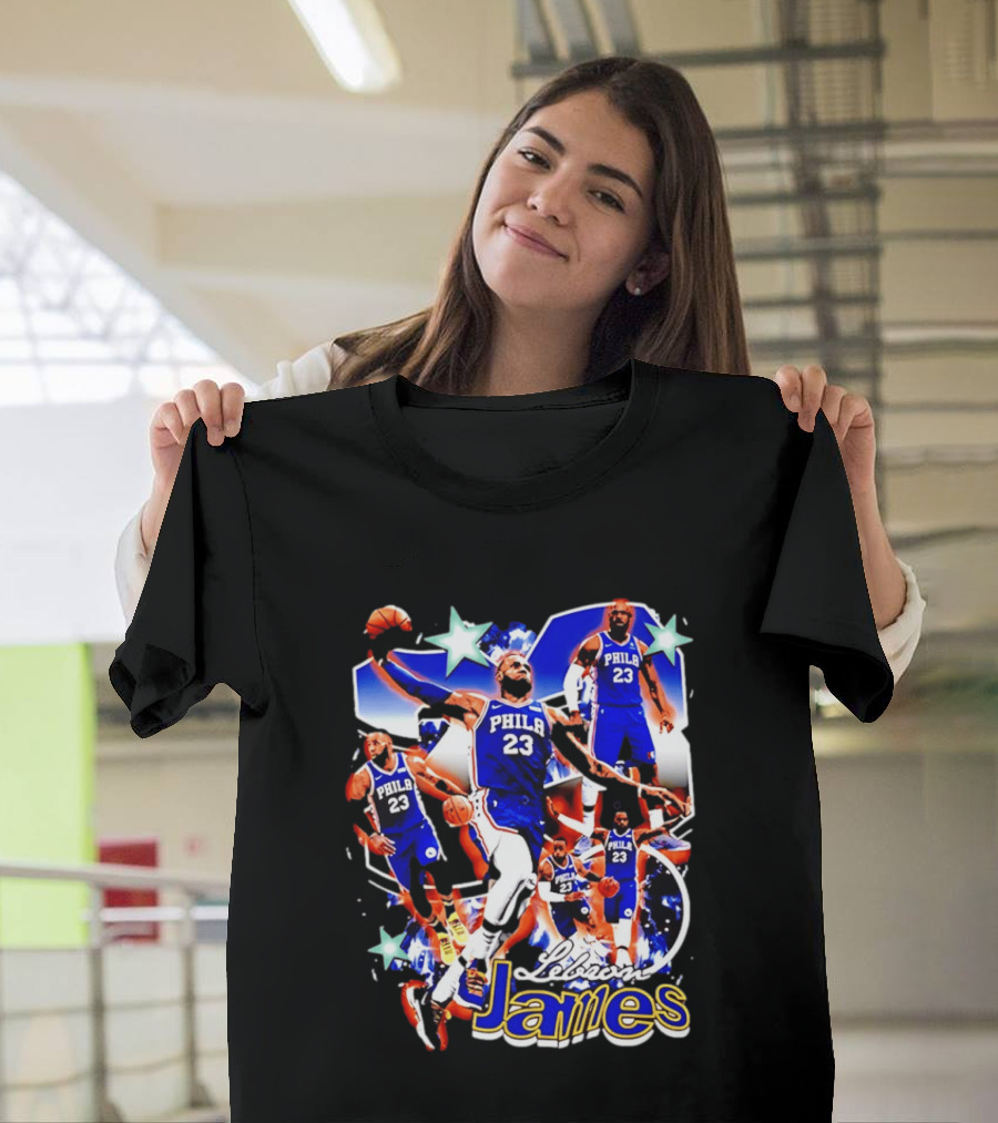 LeBron James Phila 23 Basketball Collage Stars T-Shirt