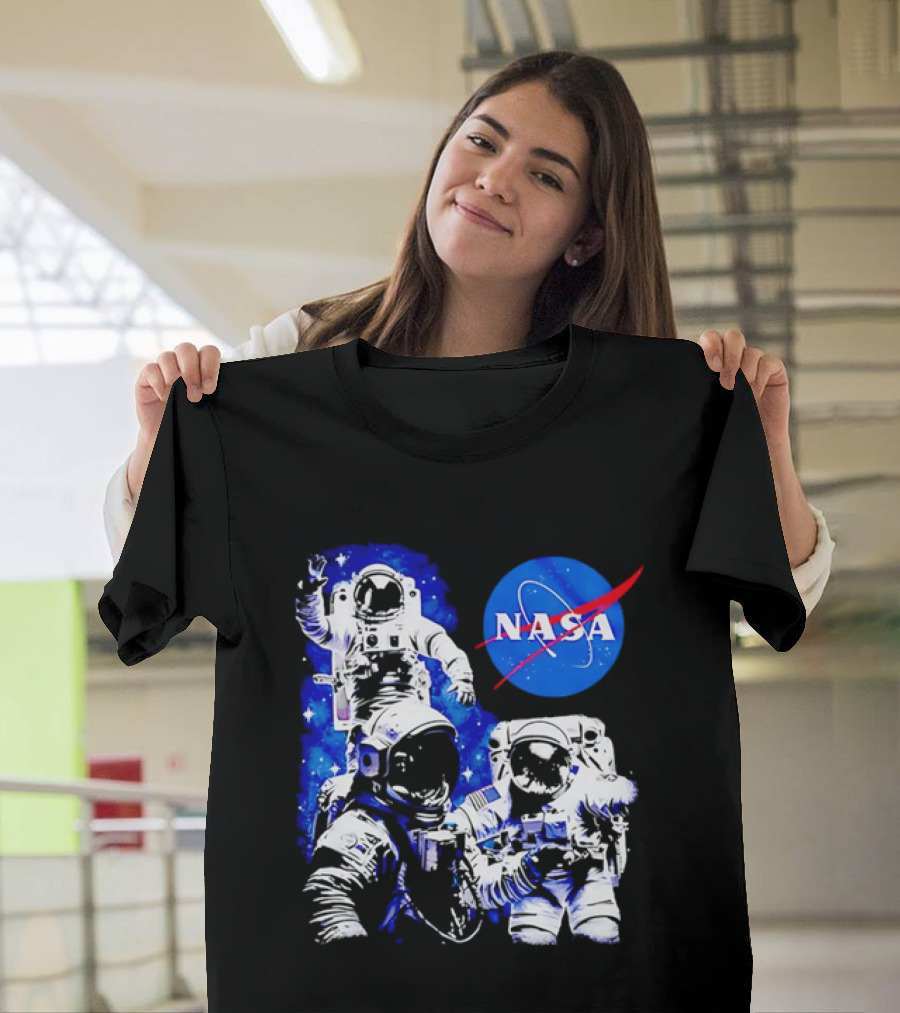 NASA Space Exploration Three Astronauts Floating In Deep Space T-Shirt