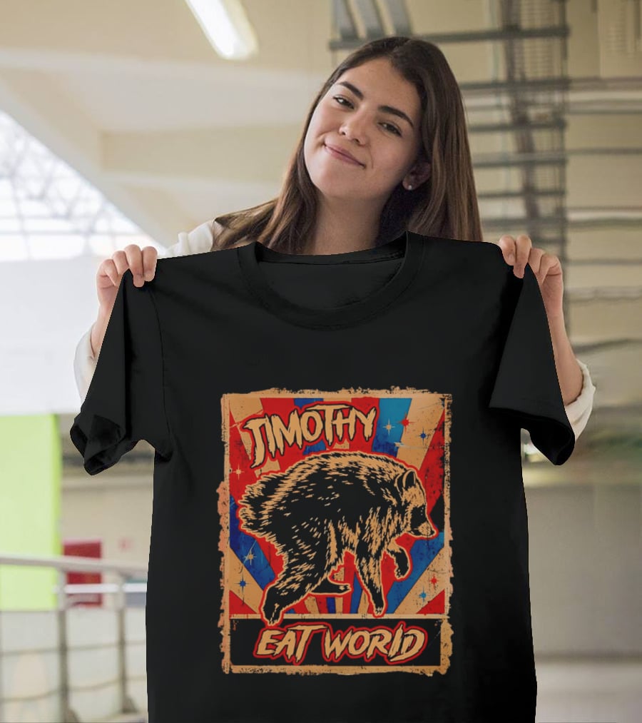 Timothy Raccoon Eat World Retro Starburst T-Shirt