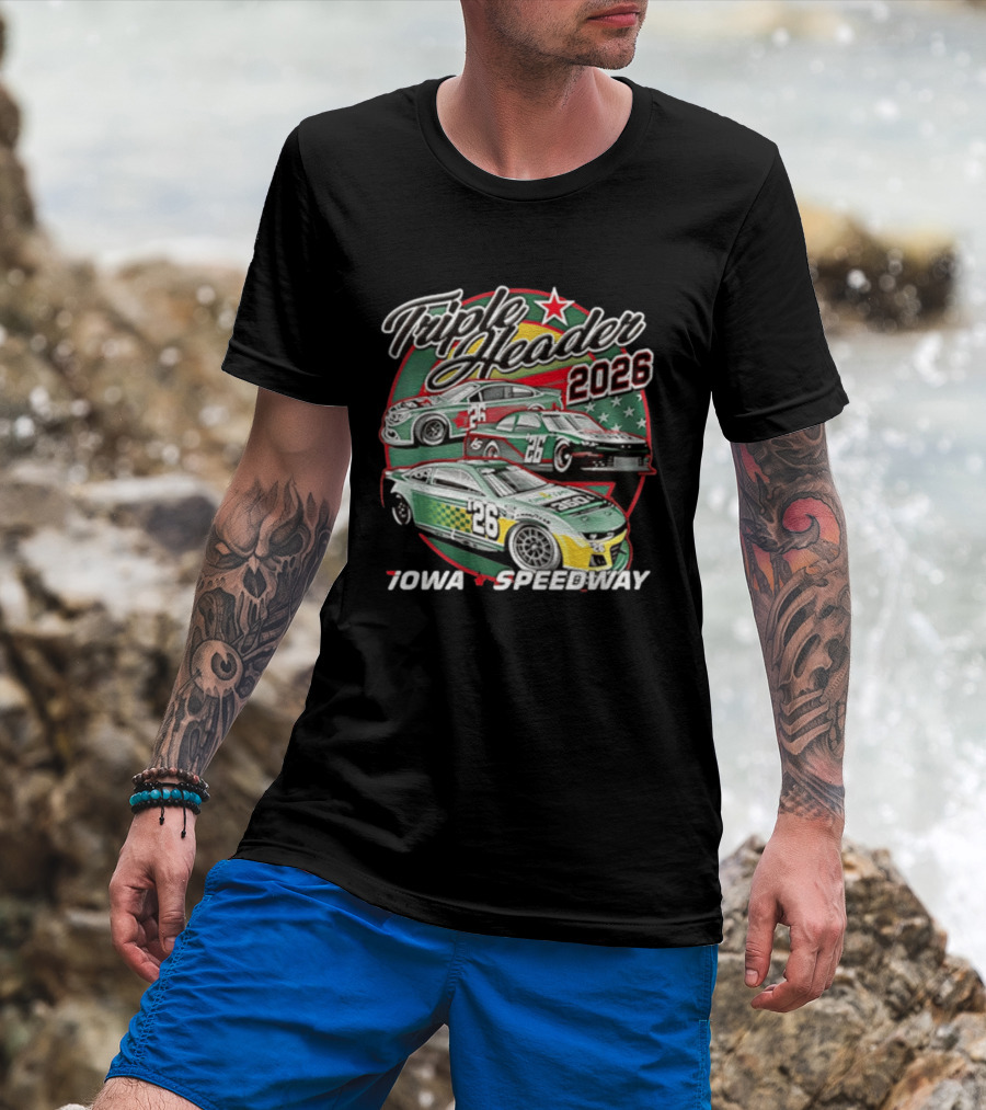 Triple Header 2026 Iowa Speedway Racing Cars Stars T-Shirt