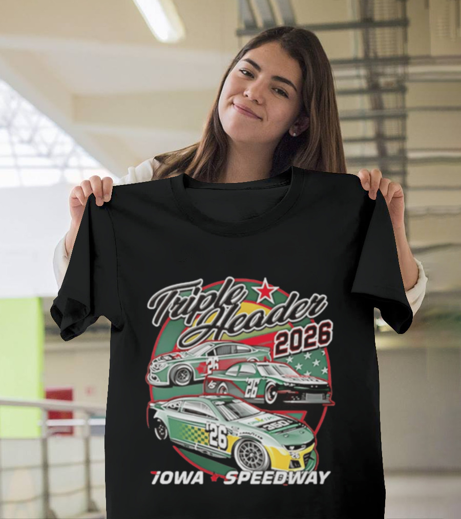 Triple Header 2026 Iowa Speedway Racing Cars Stars T-Shirt
