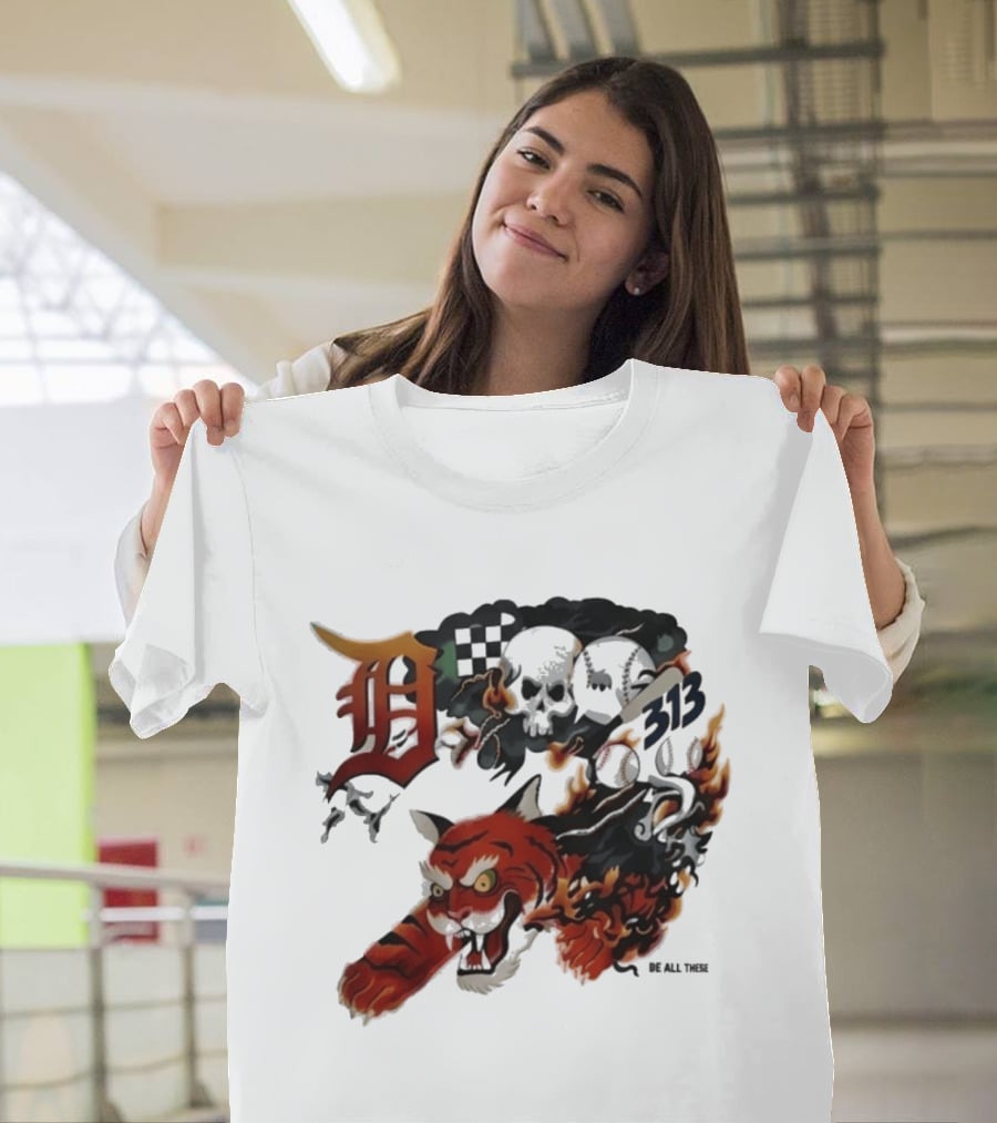 Detroit Tigers Boys & Girls Clubs Of Greater Detroit 313 Skulls Tiger Flame 2026 T-Shirt