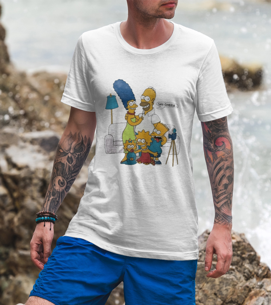 Jayden Daniels Simpsons Family Say Cheese White Couch Scene T-Shirt