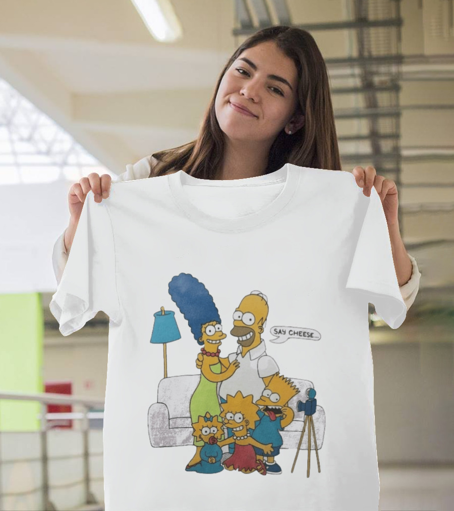 Jayden Daniels Simpsons Family Say Cheese White Couch Scene T-Shirt