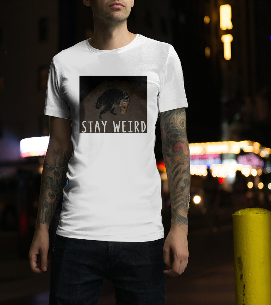 Jimothy Raccoon Drinking Iced Coffee Stay Weird Animal Lover Meme T-Shirt