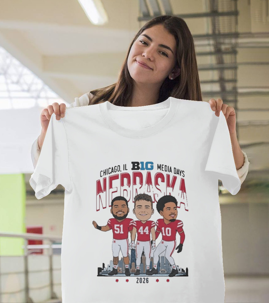 Chicago IL B1G Media Days 2026 Nebraska Cornhuskers Caricature T-Shirt