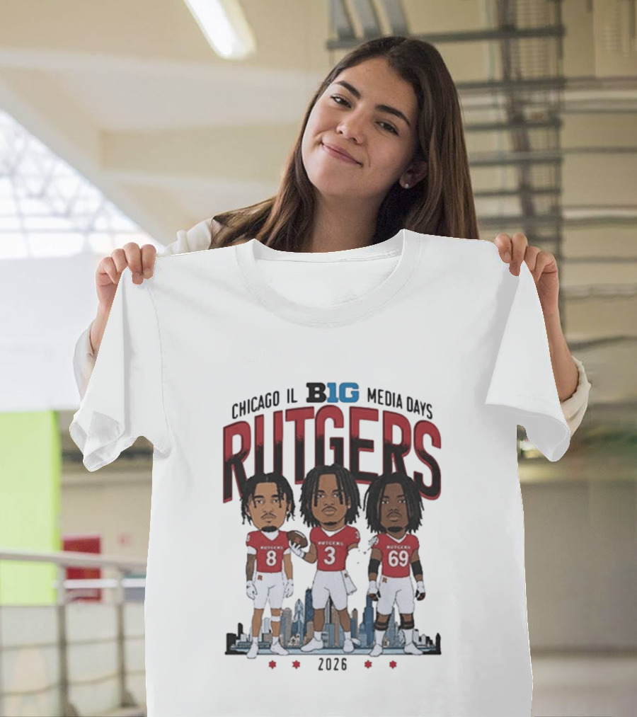 Chicago IL Big Ten Media Days 2026 Rutgers Scarlet Knights Caricature T-Shirt