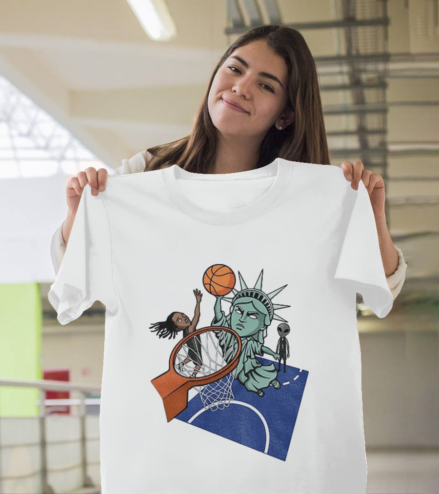 Statue Of Liberty OG Anunoby New York Knicks Basketball NBA Cartoon T-Shirt