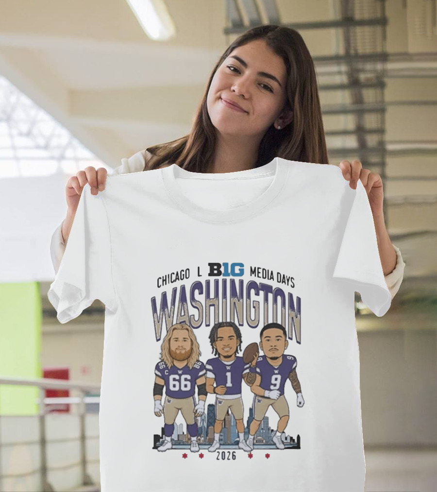 Washington Huskies Chicago Big Ten Media Days 2026 Caricature Players T-Shirt