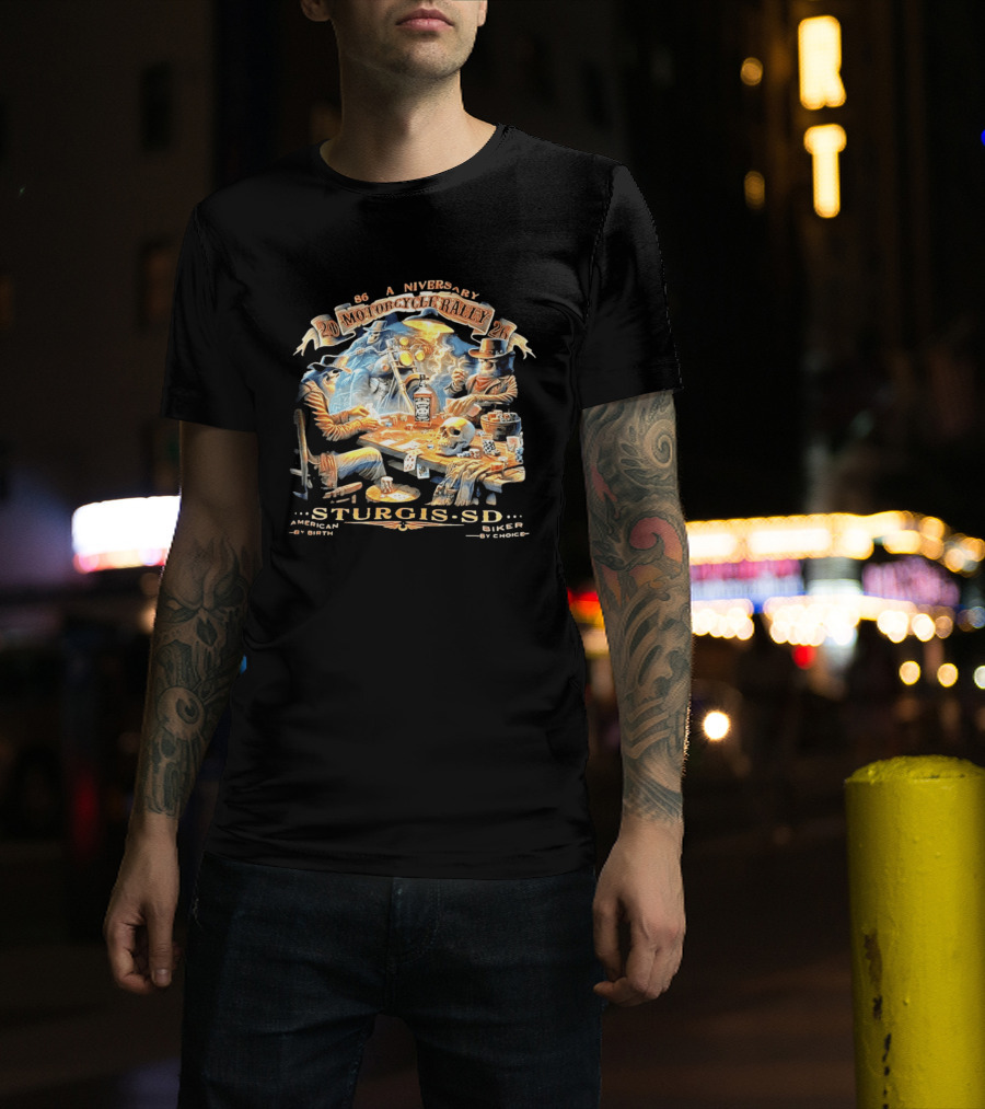 86th Anniversary Sturgis SD 2026 Motorcycle Rally American By Birth Biker By Choice T-Shirt