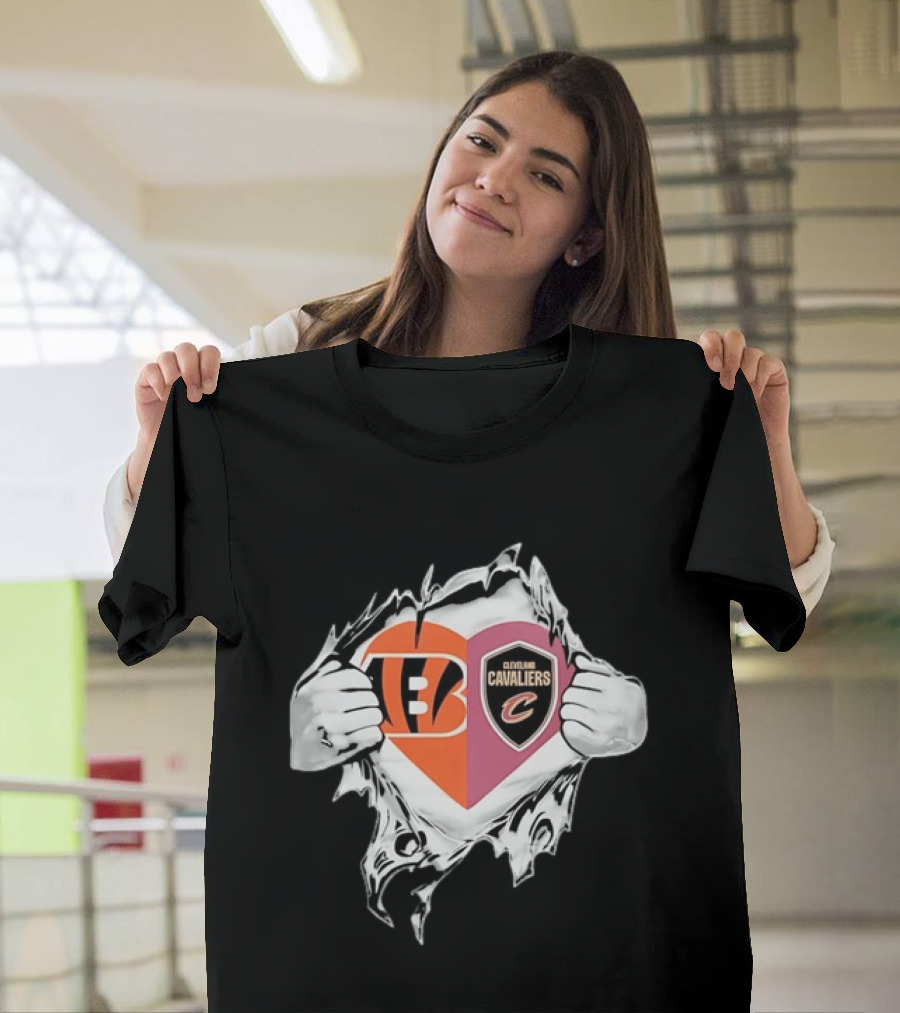 Cincinnati Bengals Cleveland Cavaliers Heart Rip Tattered T-Shirt