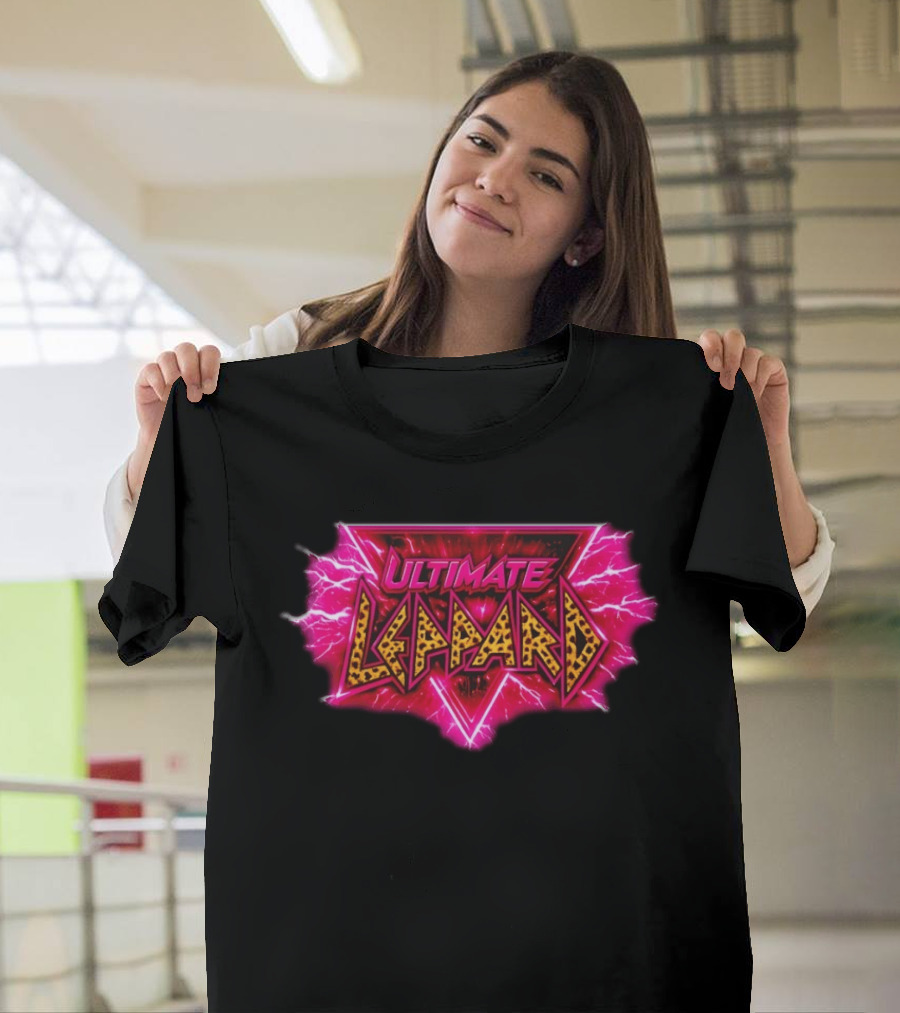 Def Leppard Ultimate Leppard Pink Lightning Leopard Print T-Shirt