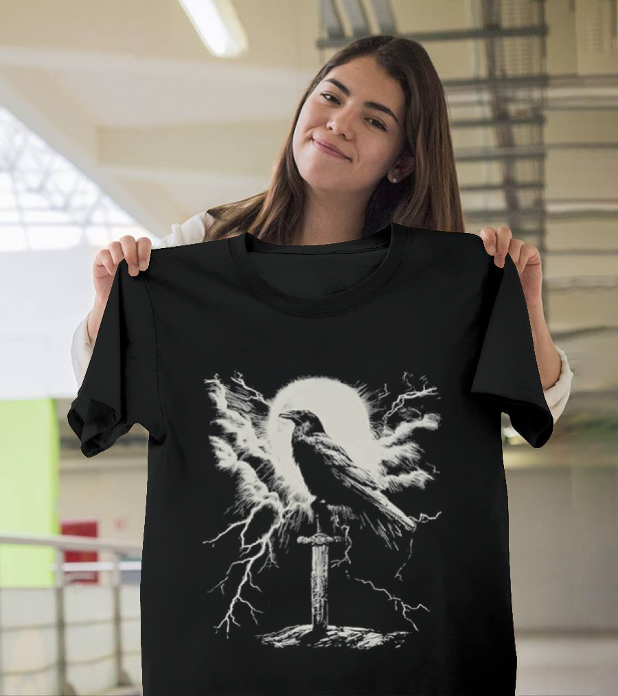 Raven On Sword With Lightning And Moon T-Shirt