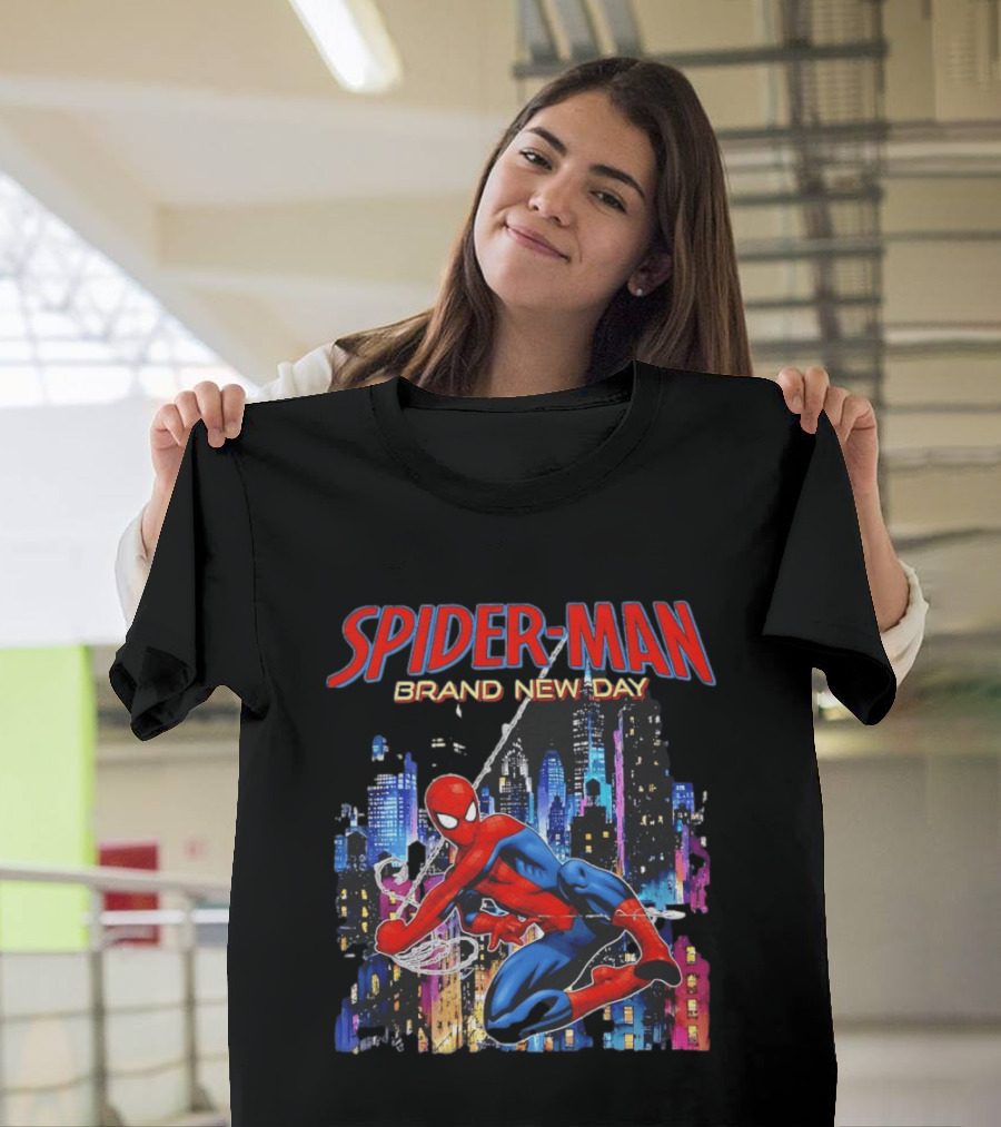 Spider Man Brand New Day Web Superhero Swinging City Night Marvel Studios T-Shirt