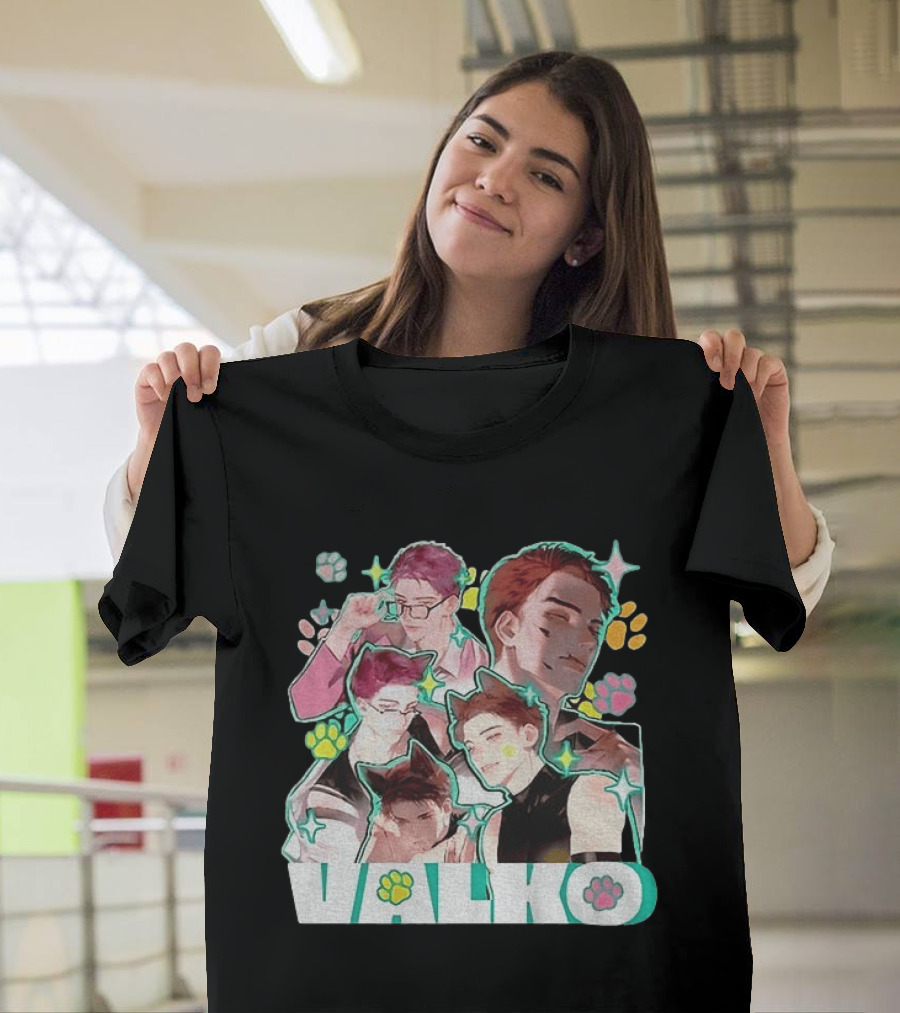 Valko Anime Characters And Colorful Paw Prints T-Shirt