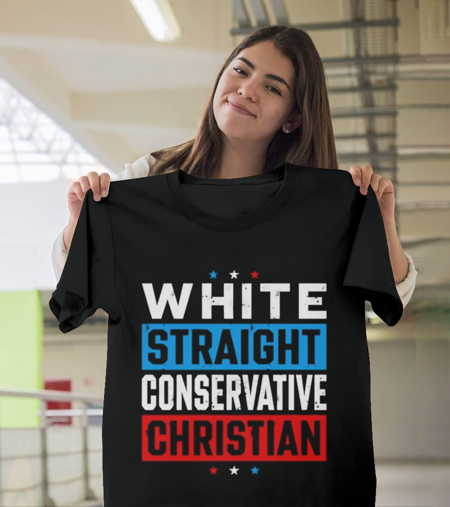 White Straight Conservative Christian Patriotic Stars Blue Red T-Shirt