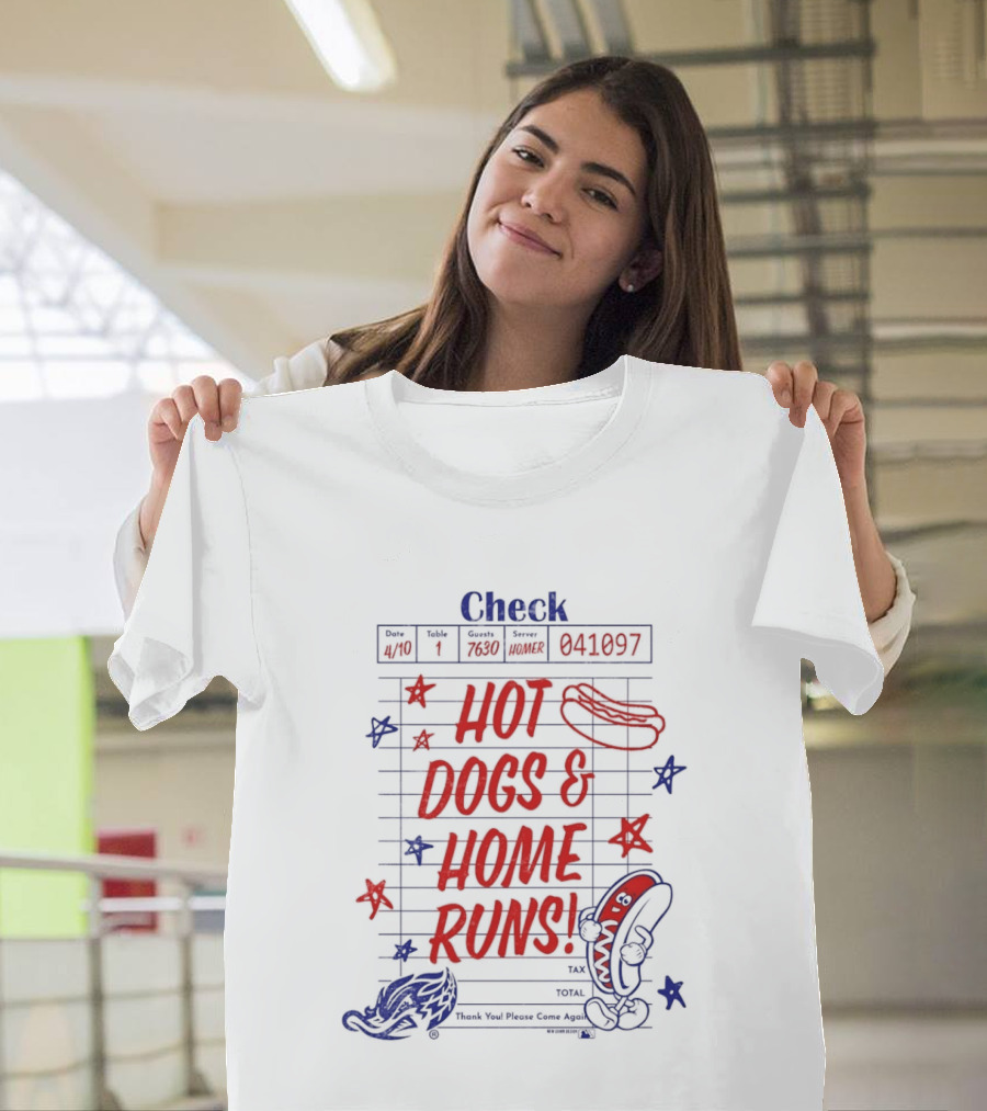 Akron RubberDucks Hot Dogs & Home Runs Restaurant Check T-Shirt