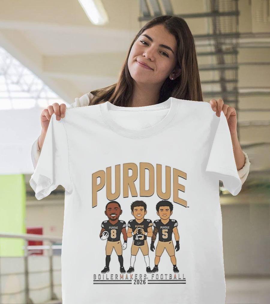 Purdue Boilermakers Football 2026 Three Cartoon Players T-Shirt