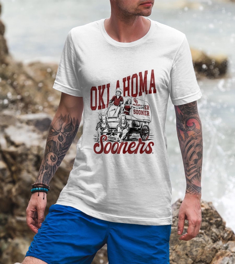 Oklahoma Sooners Boomer Sooner Horse Drawn Wagon T-Shirt
