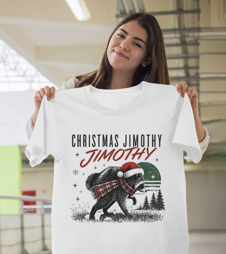 Christmas Jimothy Raccoon Holiday Trash Panda Santa Hat Festive Scarf T-Shirt