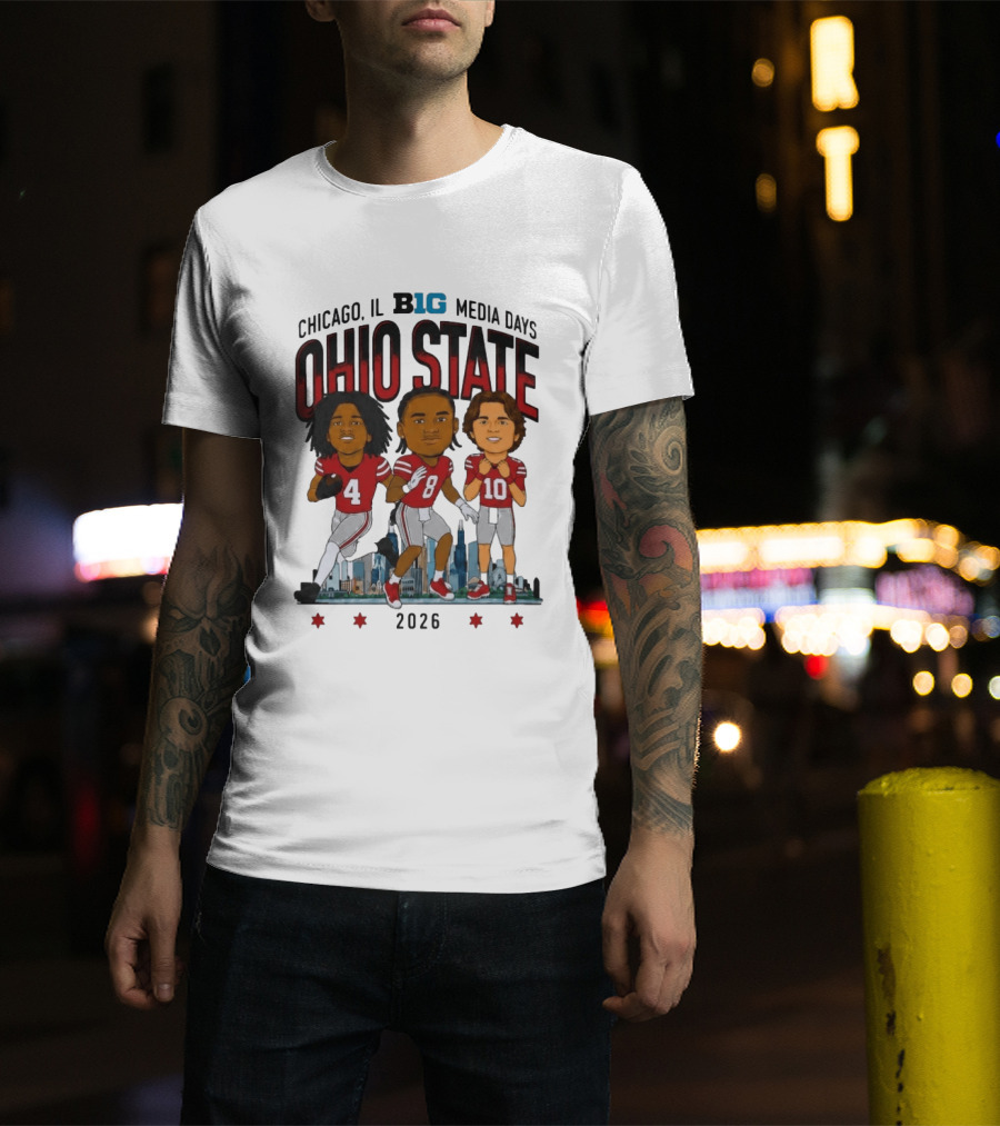 Ohio State Buckeyes Chicago IL B1G Media Days 2026 Caricatures T-Shirt