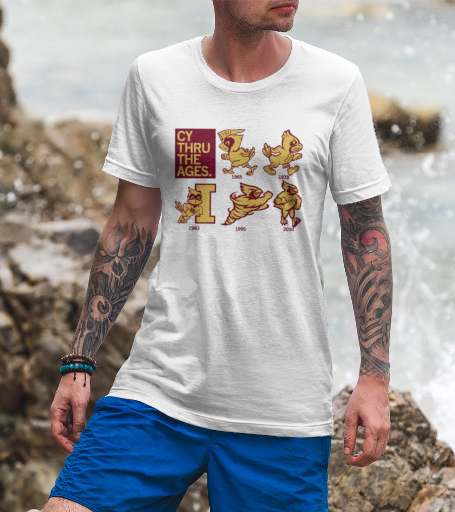Iowa State Cyclones CY Thru The Ages Mascot Evolution Logos 1954 1972 1995 2008 T-Shirt