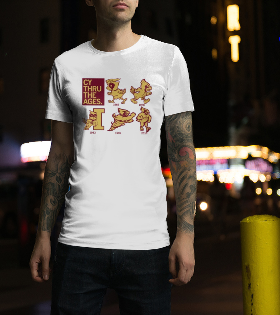 Iowa State Cyclones CY Thru The Ages Mascot Evolution Logos 1954 1972 1995 2008 T-Shirt