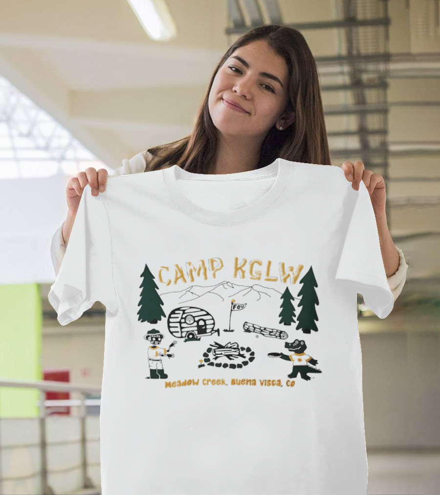 Camp KGLW Meadow Creek Buena Vista CO Skeleton Gator Camping Disc Golf T-Shirt