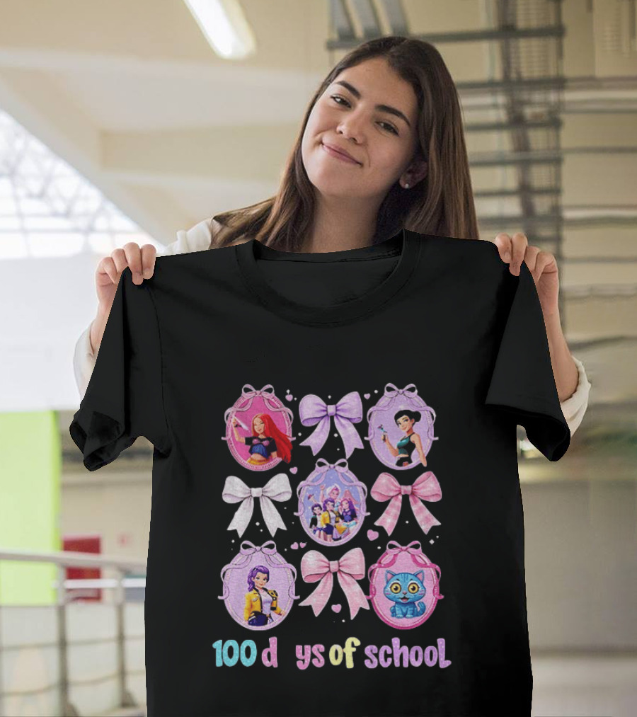 100 Days Of School Girls Bands Hunter Saja Bows And Characters T-Shirt