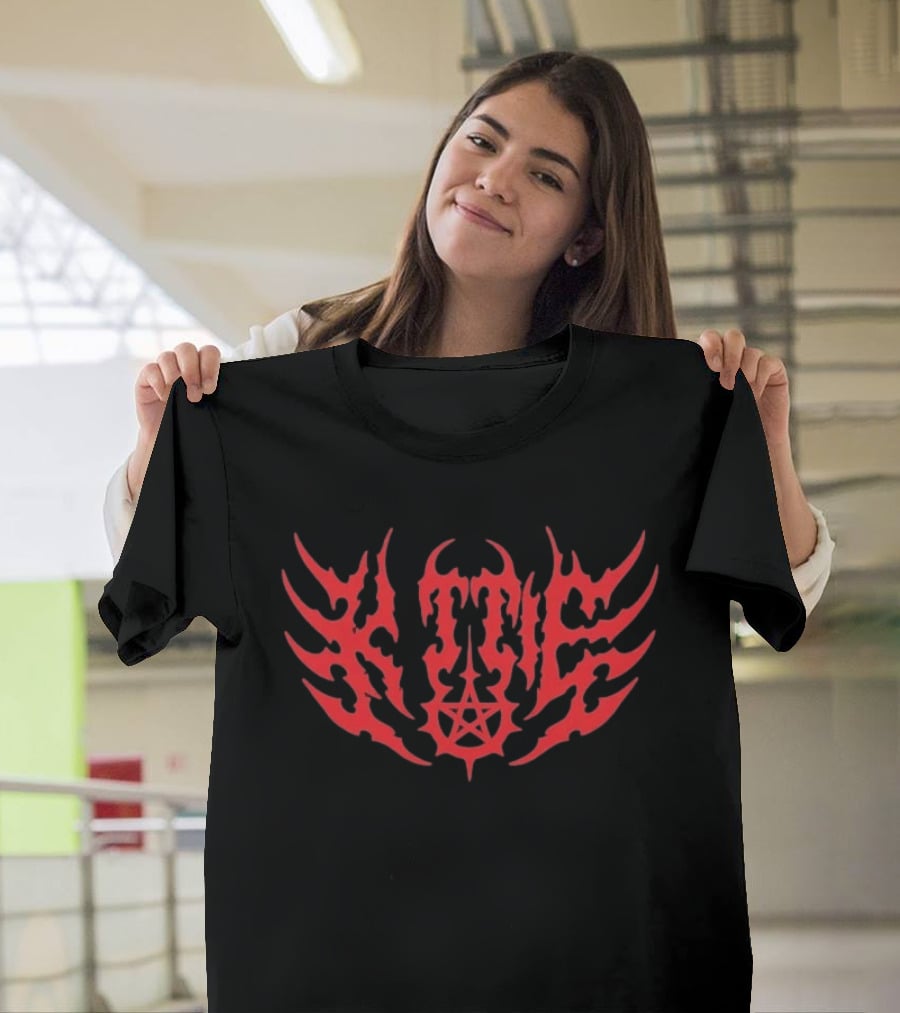 Kittie Red Flame Death Metal Pentagram T-Shirt