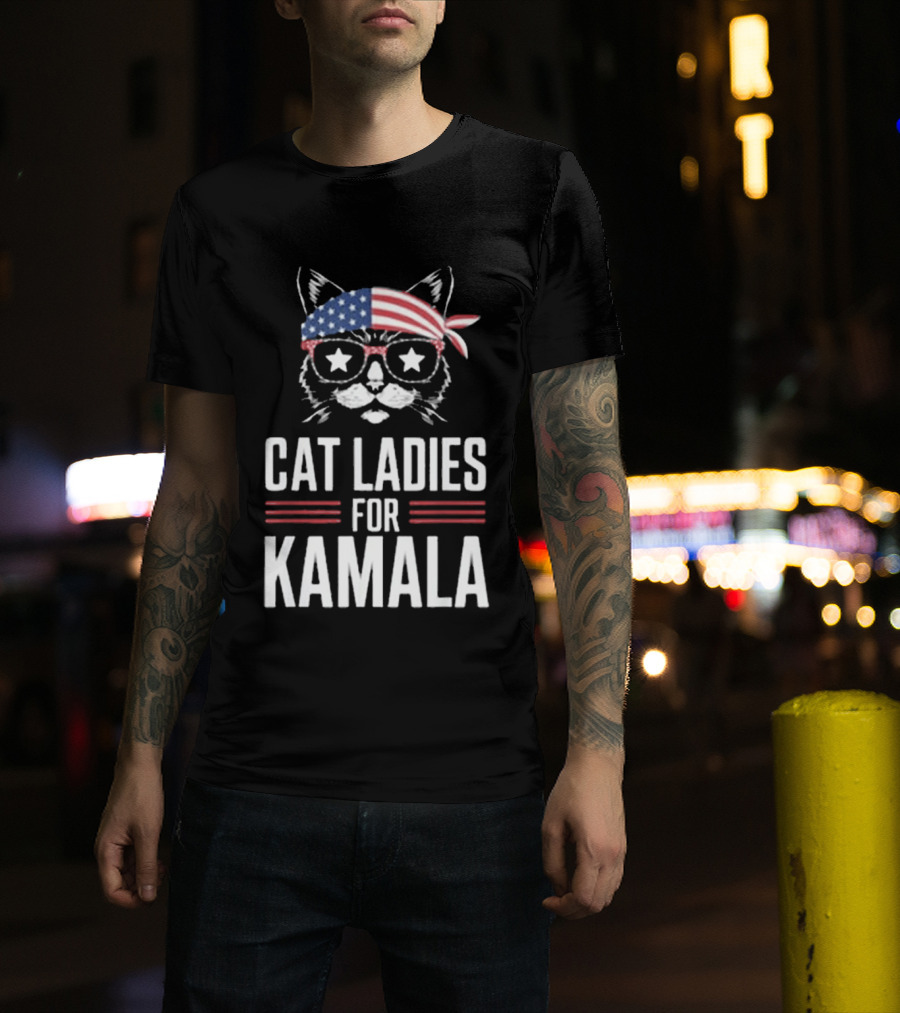 Cat Ladies For Kamala American Flag Cat 2024 President T-Shirt