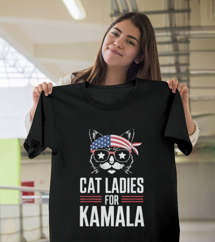Cat Ladies For Kamala American Flag Cat 2024 President T-Shirt