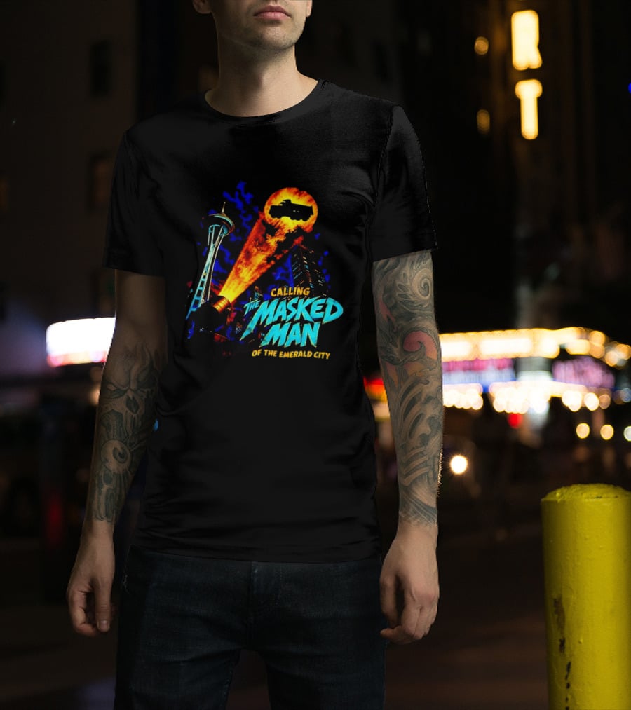 Calling The Masked Man Emerald City Space Needle T-Shirt