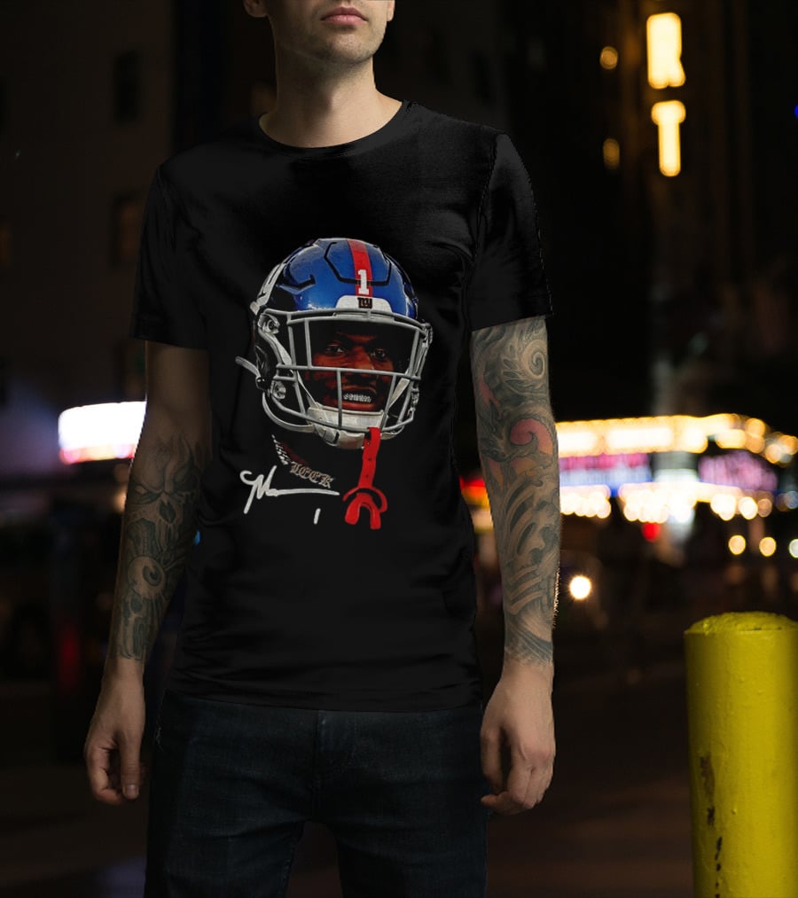 New York Giants Malik Nabers Helmet Big Head Signature T-Shirt