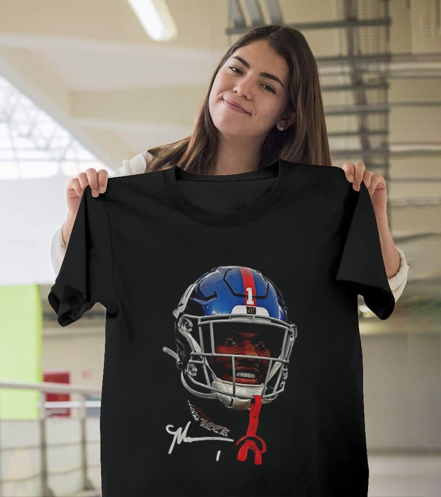 New York Giants Malik Nabers Helmet Big Head Signature T-Shirt