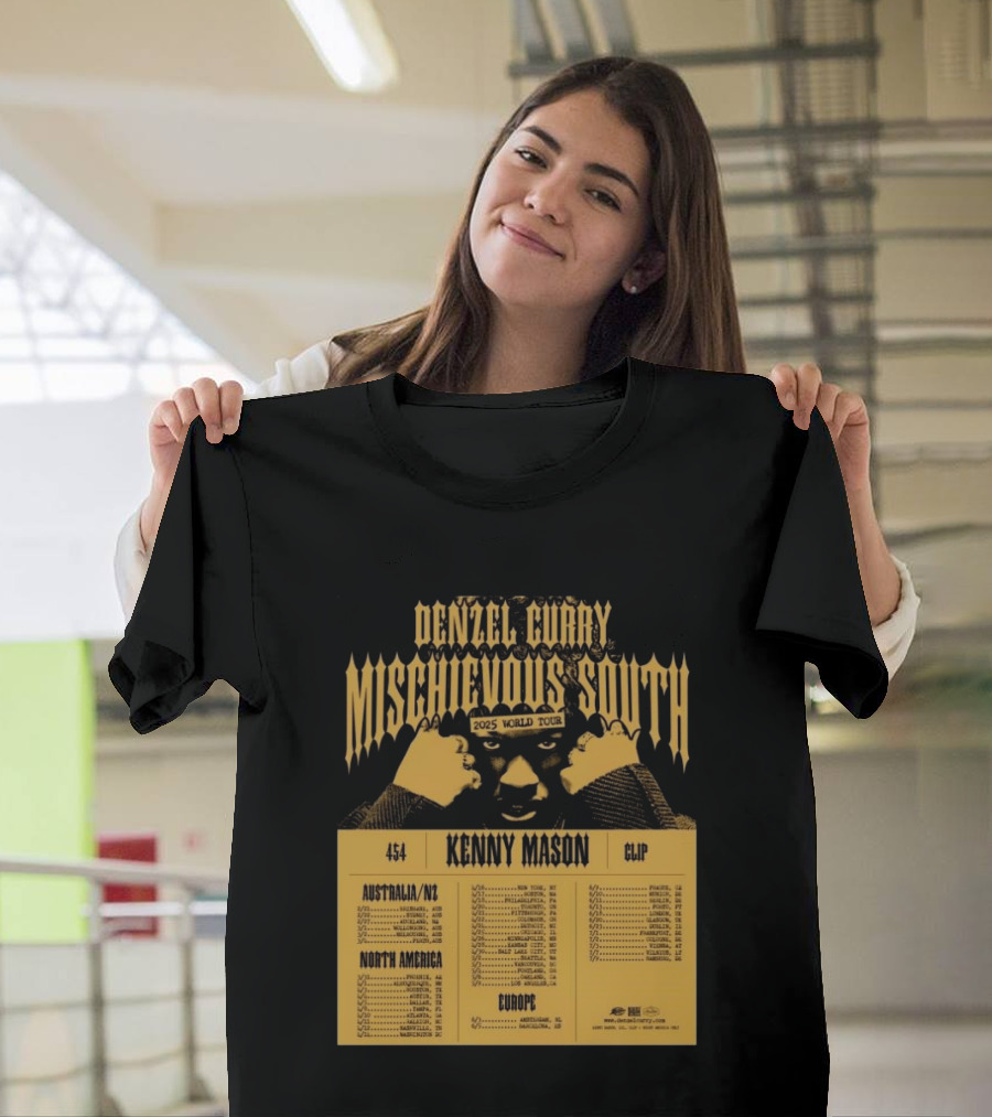 Denzel Curry Mischievous South 2025 World Tour Kenny Mason Clip 454 Australia North America Europe Dates T-Shirt