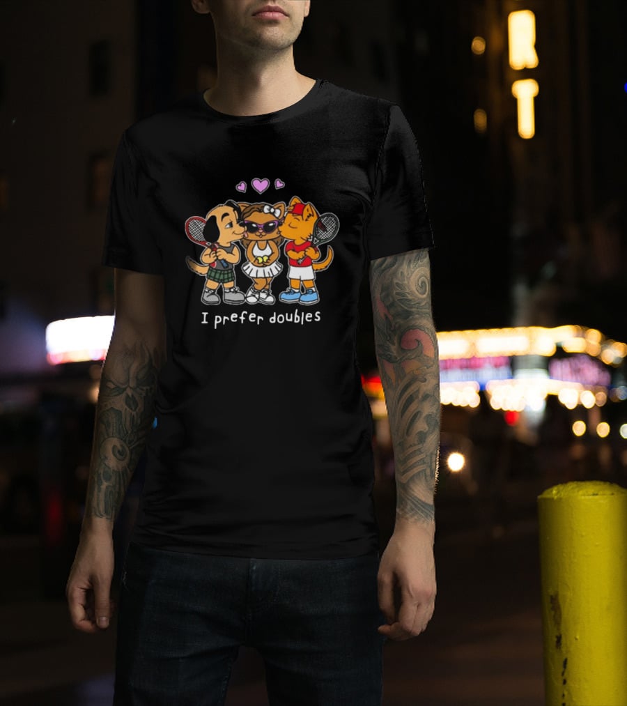 The Cinesthetic Challengers 2024 I Prefer Doubles Cute Tennis Cats And Dogs T-Shirt